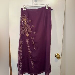 Embroidered Purple Maxi Skirt - Women's Elegant A-Line